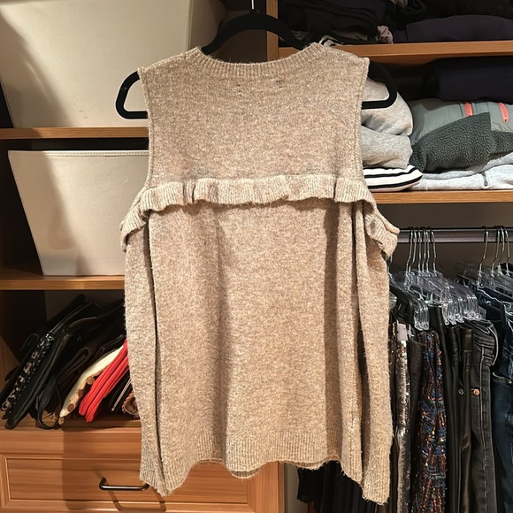 LOFT Ruffle Cold Shoulder Sweater in Natural Taupe - Picture 3 of 5